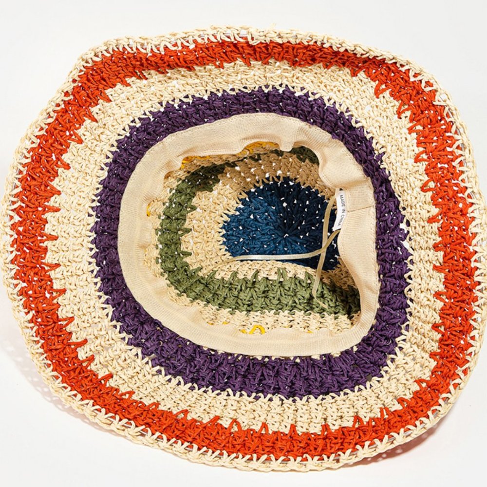 Colorful Rainbow Striped Natural Straw Bucket Hat - Picture 3 of 5